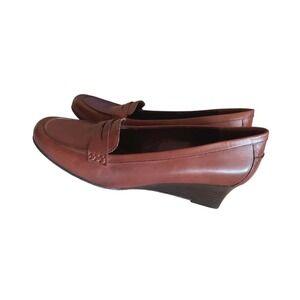 NATURALIZER Loafer wedge heel Size 10M Leather Brown slipl on